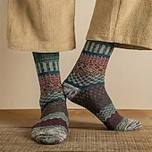 abordables calcetines de hombre-Hombre 5 pares Paquetes múltiples Calcetín Calcetines para correr Calcetines informales Multi Color Color Geométrico Vacaciones Deporte Diario Básico Cálido Otoño Invierno Moda Étnico