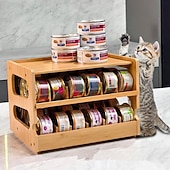 economico Giochi per gatti-contenitore per cibo per gatti, adatto per ripostigli, contenitore in legno impilabile a 2 livelli, adatto per frigoriferi, armadi e cucine, contiene fino a 36 contenitori per cibo umano e per animali