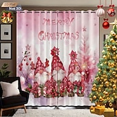 economico Cucina natalizia-Tende termiche isolanti con stampa digitale 3D a forma di gnomo natalizio, set da 2 pezzi di tende oscuranti con occhielli per balconi esterni, soggiorno e arredamento per la casa