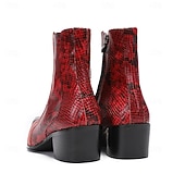 preiswerte Hochwertige Lederstiefel-Rote Herren-Ankle-Boots aus Leder mit Schlangenmuster – bequemer Blockabsatz mit Nietenbesatz, ideal für Weihnachtsfeiern und Partys