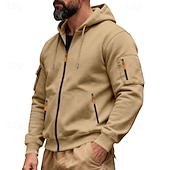 voordelige Tactische Hoodie-Voor heren Trui met capuchon Hoodie met volledige rits Fleece hoodie Tactische capuchon Zwart Marineblauw Khaki Lichtgrijs Donkergrijs Capuchon Effen Vetoketju Zak Sport &amp; Outdoor Casual Dagelijks