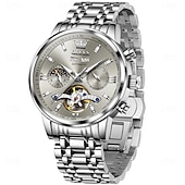 Χαμηλού Κόστους Μηχανικά Ρολόγια-OLEVS Αντρικό Μηχανικό Αυτόματο Ρολόι Πολυτελές Ρολόι Χεριού Σκελετού Διάμετρος 42mm Αδιάβροχο Χρυσό Μπλε Ρολόι Δώρο για άντρες 6740