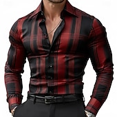 billige Herresatengskjorte-Herre Geometrisk Gitter / Teppe Skjorte Sateng skjorte Dresskjorter Langermet Business Casual Feriereise Hverdag Sommer Vår Høst Aftæpning 3D-utskrift Skjorter med knapper Svart Militærgrønn