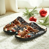 baratos Sapatos de Natal Femininos-Pantufas femininas de Natal com estampa de rena - pantufas macias de pelúcia para uso interno no inverno, com um adorável desenho de rena, calçado quente de lã para a temporada de festas e ótimos