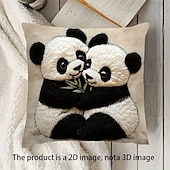 cheap Textured Throw Pillows-Panda Hug Design Linen Pillow Cover 2D Flat Print Modern Square Cushion Case with Zipper Closure Soft Decorative Throw Pillow Cover for Sofa Bedroom Living Room Decor