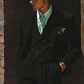 Недорогие Официальные костюмы-Мужской Свадьба Бизнес Вельветовый костюм Лацкан с тупым углом Черный Бордовый Деловые Платья Однотонный Узкий крой Набор из 3 предметов Однобортный с 1 пуговицей