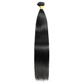 baratos 1 pacote de fios de cabelo humano-1 pacote Tecer Cabelo Cabelo Brasileiro Yaki Liso Extensões de cabelo humano Cabelo Humano Tecer 10-30 polegada Preta Riscas Naturais