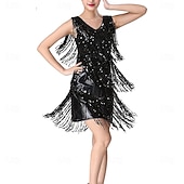 cheap Practice Dresses-Samba Dancewear Women 1920s Dance Dress Sequin Tassel Fringe Flapper Latin Rumba Dress Glitter Salsa Tango Ballroom Dancing Dressesl Performance Costume