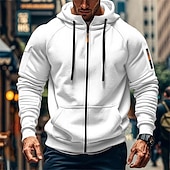 baratos hoodies básicos dos homens-Homens Moletom Full Zip Hoodie Moletom com zíper Azul Preto Branco Verde Tropa Vinho Com Capuz Tecido Zip Up Bolsos Desportos e Ar livre Casual Diário Roupa de rua Designer Básico Primavera Outono