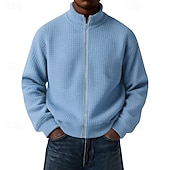 cheap Basic Sweatshirts-Men's Sweatshirt Waffle Sweatshirt Full Zip Sweatshirt Wine Standing Collar Plain Zip Up Textured Casual Daily Sports &amp; Outdoor Streetwear Cool Sportswear Spring &amp;  Fall Clothing Apparel Hoodies