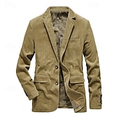 billige Blazer-Herre Kordfløyel jakke Halskrage Mote Klassisk Fritid Ensfarget Blazer Brun Kakifarget Mørkeblå Slank Fasong Single Breasted To-knapper