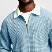 abordables Polo clásico para hombre-Hombre Camisetas polo con diseño de gofre Con Texturas Casual Calle Cuello Vuelto Manga Larga Moda Ocio Bloque de color Cerrar Retazos Otoño Primavera &amp; Otoño Todas las Temporadas Ajuste regular