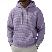 tanie podstawowe bluzy męskie-Męskie Bluza z Kapturem Bluzy z kapturem Waffle Zjechać na pobocze Czarny Biały Jasnozielony Rumiany róż Granatowy Kaptur Równina Kieszeń kangurka Teksturowany Codzienny Sport i turystyka Święto Moda