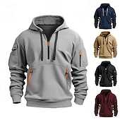 baratos hoodies básicos dos homens-Homens Moletom Quarter Zipper Hoodie Preto Vinho Azul Marinha Cáqui Cinza Claro Com Capuz Tecido Bolsos Desportos e Ar livre Diário Feriado Poliéster Roupa de rua Básico Casual Primavera &amp; Outono