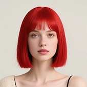 voordelige Carnaval pruiken-Carnavalpruik 2026 Roze Rood Blauw Recht Bob Kort Synthetische festivalpruik Mardi Gras Parade Cosplay Kostuum Haar voor Dames