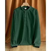 economico Camicie di lino-Per uomo Camicia Camicia di lino Camicia popover Camicia casual Camicia di cotone Semplice Vacanza Camicia hawaiana Nero Bianco Cachi Verde militare Manica Lunga Colletto alla coreana Primavera