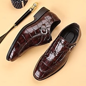 preiswerte Slipper-Schwarze Herren-Monk-Strap-Schuhe aus Kunstleder – elegantes Design mit Krokodilprägung und Schnalle, perfekt für formelle Anlässe, Geschäftstreffen und Hochzeiten.