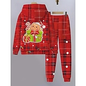 voordelige Kerstsets voor kinderen-Kerstmis Jongens 3D Grafisch Ruitjes Peperkoek mannen Kerstsets kerstcadeau Set met capuchon en joggingbroek Lange mouw Lente Herfst Dagelijks Basic Casual Kinderen 4 jaar + Capuchon Buiten Vakantie