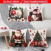 abordables Literie de Noël-Housse de coussin bonhomme de neige de Noël, imprimée en 2D, douce et moelleuse, pour canapé, salon et décoration de Noël.