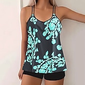 cheap Tankinis-Women's Swimwear 2 Piece Shorts Swimsuit Backless Vacation Beach Wear Graphic Color Block V Neck Sleeveless Bathing Suits