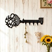 זול פסלים-וו קישוט קיר בצורת מפתח אללה עם וו ברזל קטן בעיצוב לפאנלים מעץ מתאים לקישוט קיר בחדרי אמבטיה, שירותים, מטבחים וחדרי אחסון