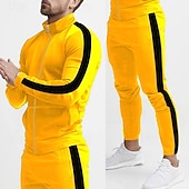 cheap Basic Tracksuits-Men's Sweatshirt Tracksuit Outfit Set Stand Collar Outdoor Daily Sports Drawstring Zip Up Pocket Color Block Yellow Red Navy Blue Polyester Activewear Fashion Streetwear Spring
