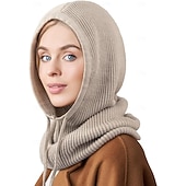 お買い得  温熱コレクション-ニットバラクラバ帽子、女性用、厚手、暖かい、ネックウォーマー、ビーニー、冬、秋、ニットヘッドカバー、寒い天候、アウトドア、快適、スキーマスク、スカーフ、キャップ、アクセサリー