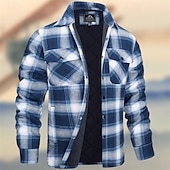 preiswerte Herrenjacken &amp; Herrenmäntel-Herren Wintermantel Hemdjacke Freizeitjacke Outdoor Lässig Thermowarm Tasche Herbst Winter Herbst Winter Karomuster Streetwear Täglich Umlegekragen Regulär Weiß Burgunderrot Marineblau Himmelblau