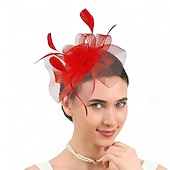 levne fascinátory-Čelenka Tyl Látka 30. léta Svatební Čajový dýchánek Dostih koktejl Elegantní Vinobraní S Peří Přílba Pokrývky Hlavy