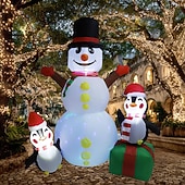 billige utendørs julelys-1,8 m/6 fot oppblåsbar julesnømann med pingviner, innebygde fargerike LED-lys, utendørsdekorasjoner - oppblåsbar snømann og 2 pingviner, dekor til hage, plen, veranda, julefester