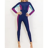 cheap One Pieces Rash Guards-Women's Full Body Rash Guard One Piece Surfing Suit Color-blocking with Built in Bra  UPF 50+ Tummy Control Long Sleeve Diving Suit Surfing Canoeing Snorkeling Winter