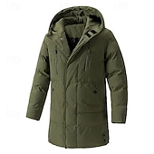 abordables Plumas y parkas de hombre-Hombre Abrigo de invierno Chaqueta acolchada Bolsillo Poliéster Vacaciones Ropa Cotidiana Cita Largo Moda Casual Cómodo Mantiene abrigado Otoño Invierno Color sólido/liso Negro Verde Trébol Gris