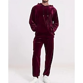 baratos moletons básicos-Homens Moletom Moletom com capuz e calças Conjunto de roupas Conjunto de moletons Capuz Ao ar livre Diário Esportes Com Cordão Bolsos Tecido Vermelho Vinho Preto Azul Royal Poliéster Roupas Esportivas