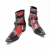 halpa Ensiluokkaiset nahkasaappaat-Miesten punamustat nastakengät – rock-henkinen muotoilu, mukavat ja kestävät, sopivat erinomaisesti rentoon arkeen, katutyyliin ja tapahtumiin