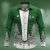 economico Costume di Natale-Natale Per uomo Costume di Natale Colletto finto e design del vestito Camicia da smoking stampata con cravatta Camicia Camicia con Bottoni Manica Lunga Divertente All'aperto Ferie Primavera Autunno