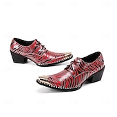 preiswerte Elementare Anzugschuhe-Herren-Anzugstiefel mit rotem und schwarzem Zebramuster – hochwertiges Leder mit Metallic-Details, stilvoll und auffällig für Weihnachtsfeiern und festliche Anlässe.