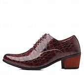 abordables Zapatos Oxford-Men's Burgundy Crocodile Patterned Faux Leather Dress Shoes - Elegant Footwear for Special Occasions and Evening Wear