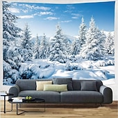 tanie Leśny gobelin-gobelin z zimowym śniegiem, las, białe Alpy, góra, zimowa scena, gobelin ze śnieżnym krajobrazem leśnym, dekoracja ścienna do sypialni, salonu, akademika, dekoracja domu