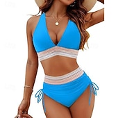 voordelige Surf Tankini's en Bikinis-Dames Gerimpeld badpak Bikini-sets Zwemkleding Effen Zwemkleding Licht Blauw Zwart Ademend Mouwloos - Surfen Strand Zwemmen Zomer