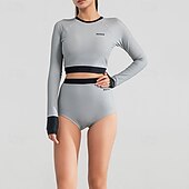 cheap One Pieces Rash Guards-Women's 2 Piece Rash Guard Tankini Swimsuits Surfing Shirt Solid Colored UPF50+ Breathable Long Sleeve Diving Suit Surfing Canoeing Snorkeling Spring