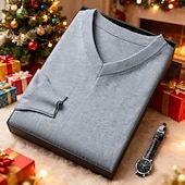 preiswerte Herrenpullover-Herren Weihnachtspullover Pullover Strickpullover Gerippt Stricken Normale Oberteile Gestrickt Einfach V Ausschnitt Mode Basic Urlaub Alltagskleidung Bekleidung Herbst Winter Kamel Wein S M L