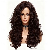 baratos Perucas Históricas-Peruca longa e ondulada de 71 cm (28 polegadas), cabelo sintético crespo e cacheado, cor vermelho-cobre natural, para mulheres.