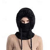 cheap Warm&amp;Heated Collection-3-in-1 Beanie Hat Neck Warmer Face Cover Women Outdoor Knitted Hat with Fleece Lined Face Mask and Neck Warmer All-in-One Beanie for Cycling Hiking Winter Cold Weather Warm Headwear