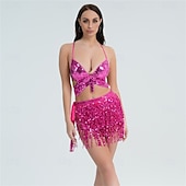 abordables Hauts &amp; Ensembles-Costume de performance de danse indienne de danse du ventre de Samba Dancewear Ensemble de jupe à franges à sequins Tenue de performance de scène de club nocturne Costume de performance