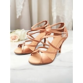 Χαμηλού Κόστους Latin Παπούτσια-Γυναικεία σατέν παπούτσια λάτιν χορού - επαγγελματικά σανδάλια ballroom salsa tango με σχέδιο με λουράκια και ψηλοτάκουνα για παράσταση ή αγώνες