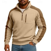 cheap Basic Sweatshirts-Men's Sweatshirt Pullover Quarter Zip Sweatshirt Black Burgundy Green Khaki Standing Collar Plain Patchwork Pocket Color Block Sports &amp; Outdoor Casual Daily Vintage Streetwear Sportswear Spring