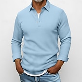 baratos Camisas Popover Masculinas-Homens Camisa Social Camisa Waffle Camisa casual Camisa de colarinho de banda camisa de botão Vinho Azul Marinha Verde Azul Claro Manga Longa Tecido Lapela Henley Casual Diário Roupa Moda Moderno
