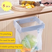 halpa Keittiövälineet ja -laitteet-5 kpl kokoontaitettava monitoiminen roskapussiteline seinälle, muovipussiteline kotikeittiöön ja kylpyhuoneeseen, monikäyttöinen roskapussiteline, ei poraamista