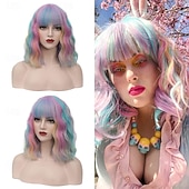 cheap Carnival Wigs-Carnival Wig 2026 Pink Red Blue Curly Short Synthetic Festival Wig Mardi Gras Parade Cosplay Costume Hair for Women