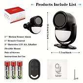cheap Burglar Alarm Systems-125dB Loud Motion Sensor Alarm Indoor Wireless Infrared Security Motion Detector With Warning Light/Remote Control Suitable for Homes/Sheds/Garages